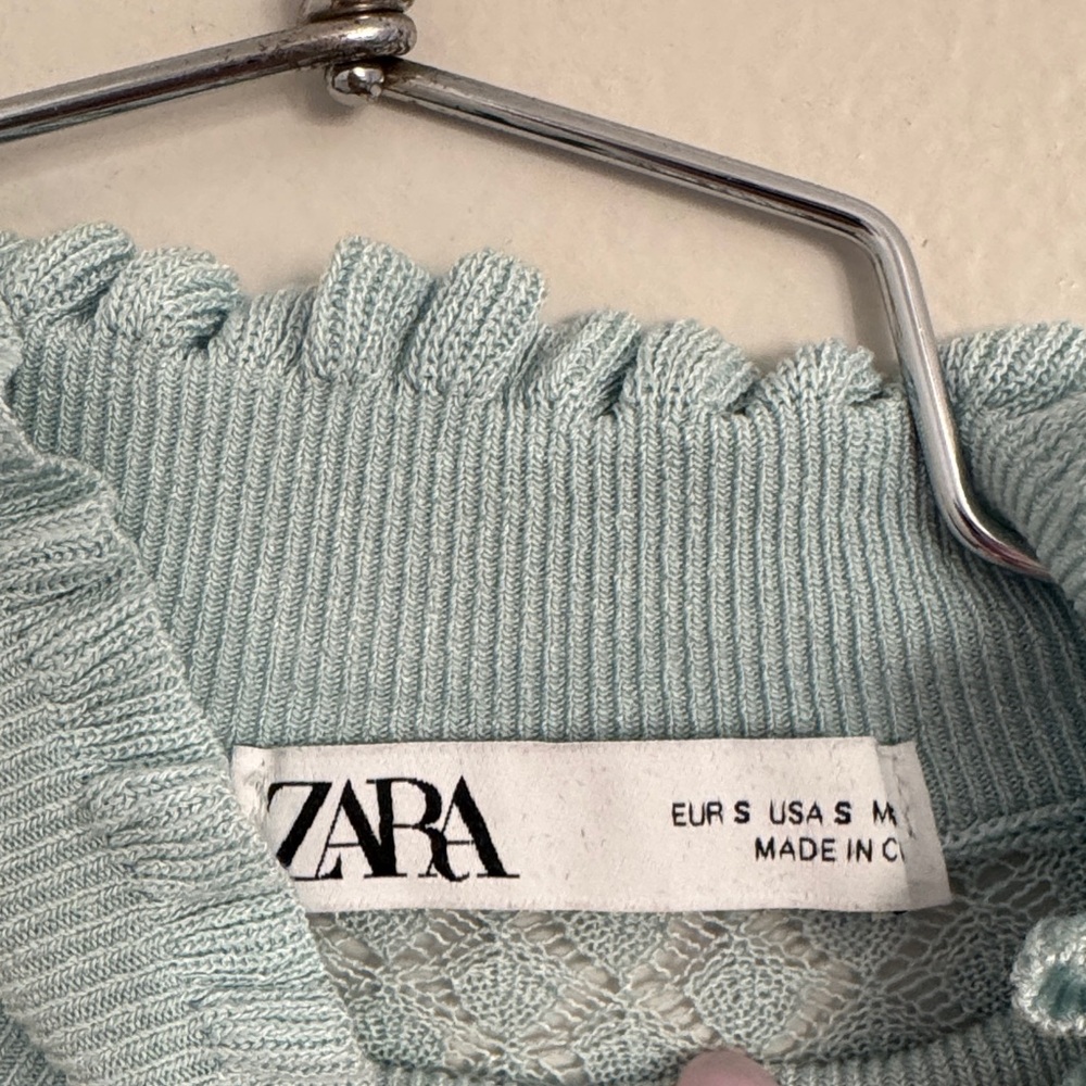 Zara Light Blue Knit Top with Lace Detail - Picture 2 of 2